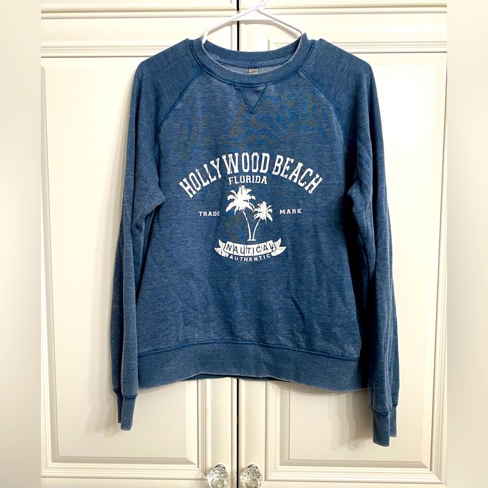 U.S. Apparel Women’s Size Small Blue Sweatshirt with White Hollywood Beach Decal